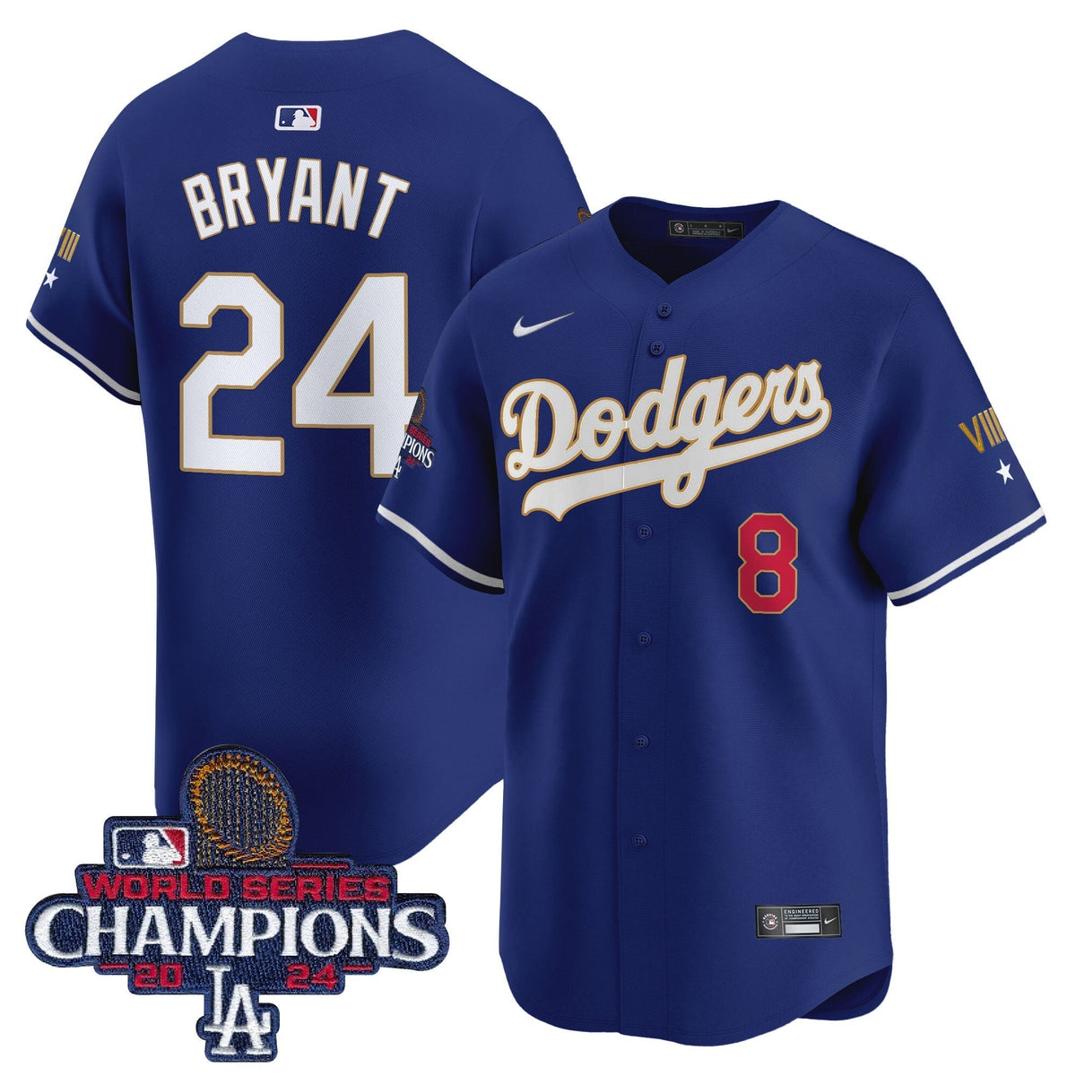 Dodgers 2024 World Series Champions Gold Trim Vapor Premier Limited Jersey - All Stitched