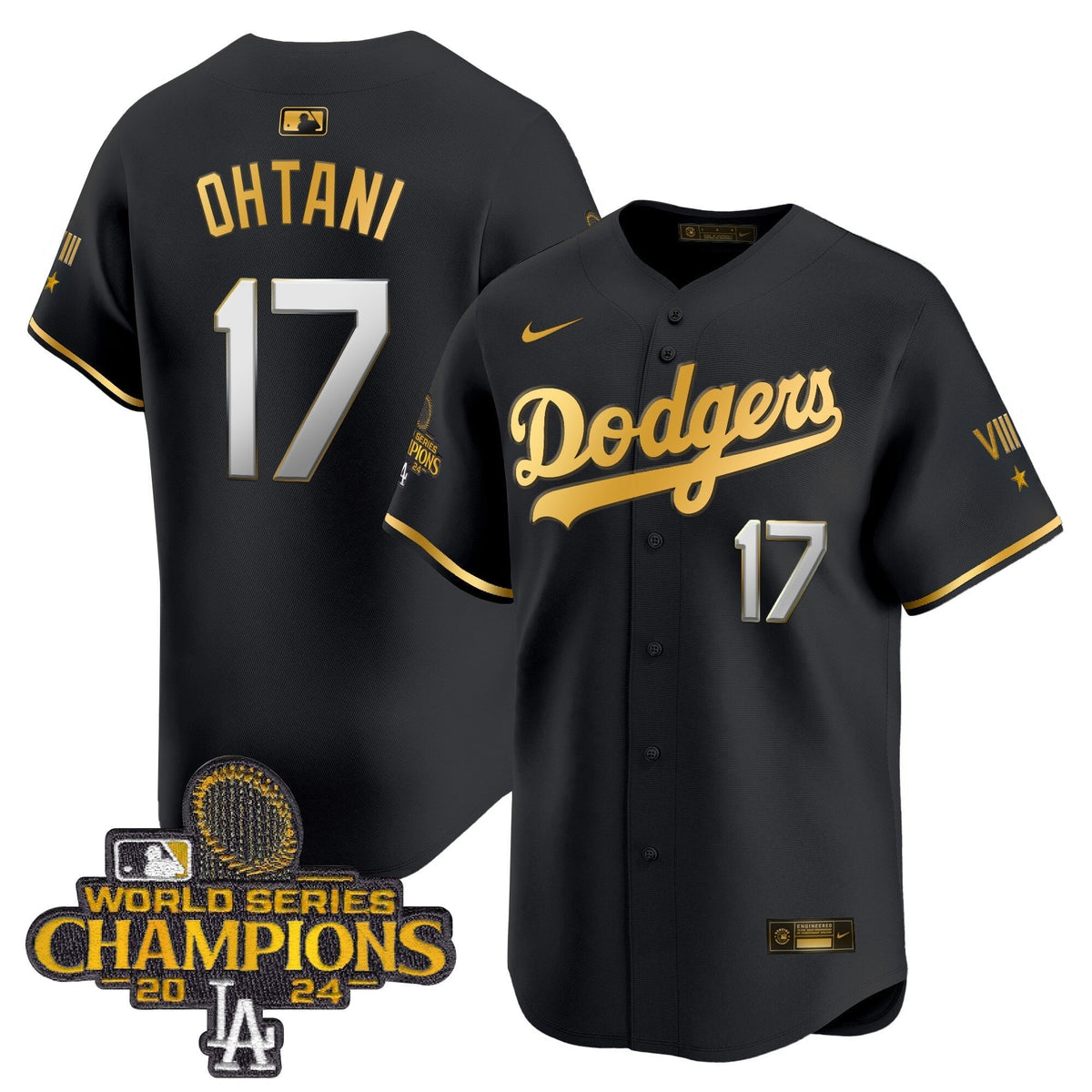Dodgers 2024 World Series Champions Gold Trim Vapor Premier Limited Jersey - All Stitched