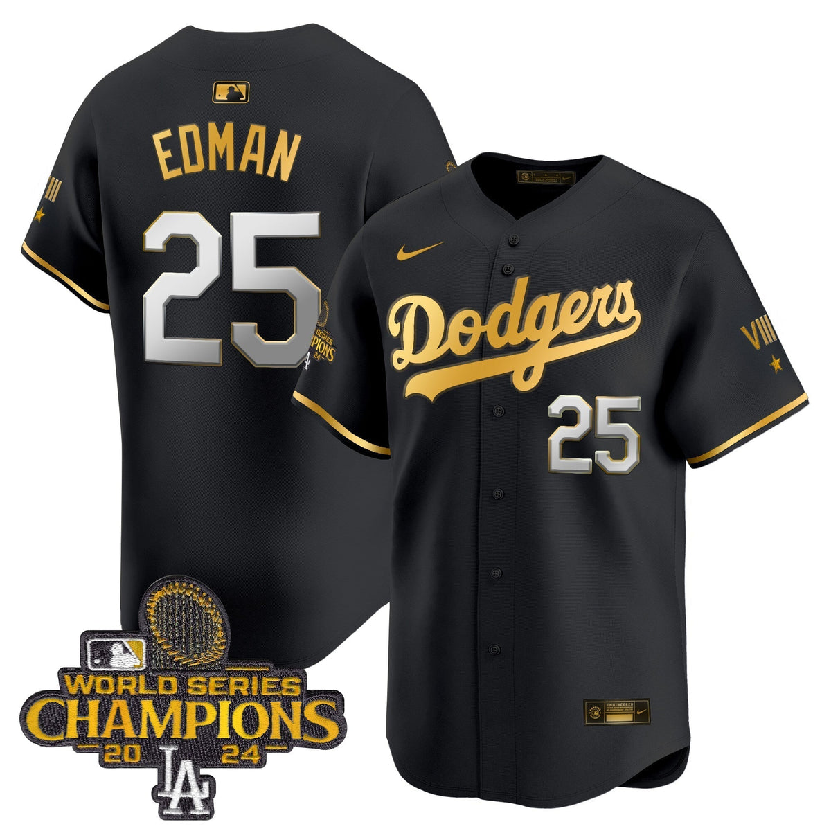 Dodgers 2024 World Series Champions Gold Trim Vapor Premier Limited Jersey - All Stitched