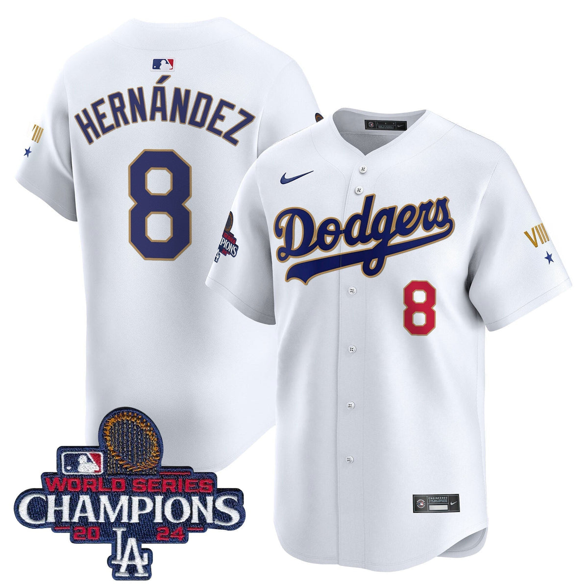 Dodgers 2024 World Series Champions Gold Trim Vapor Premier Limited Jersey - All Stitched