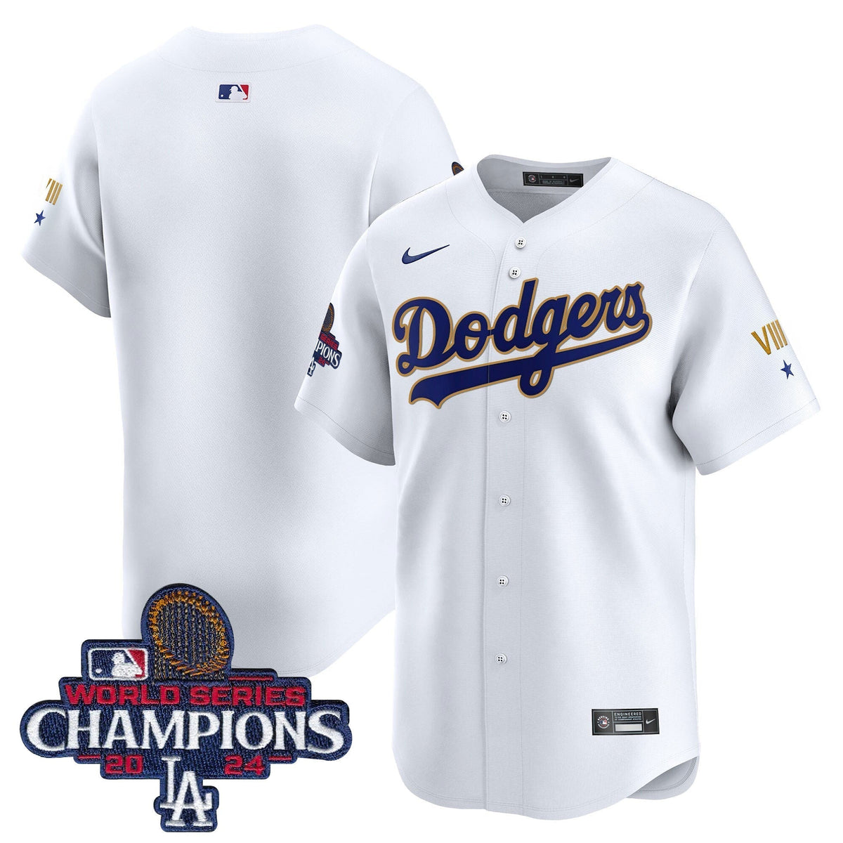 Dodgers 2024 World Series Champions Gold Trim Vapor Premier Limited Jersey - All Stitched
