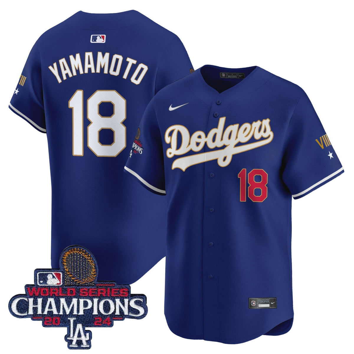 Dodgers 2024 World Series Champions Gold Trim Vapor Premier Limited Jersey - All Stitched