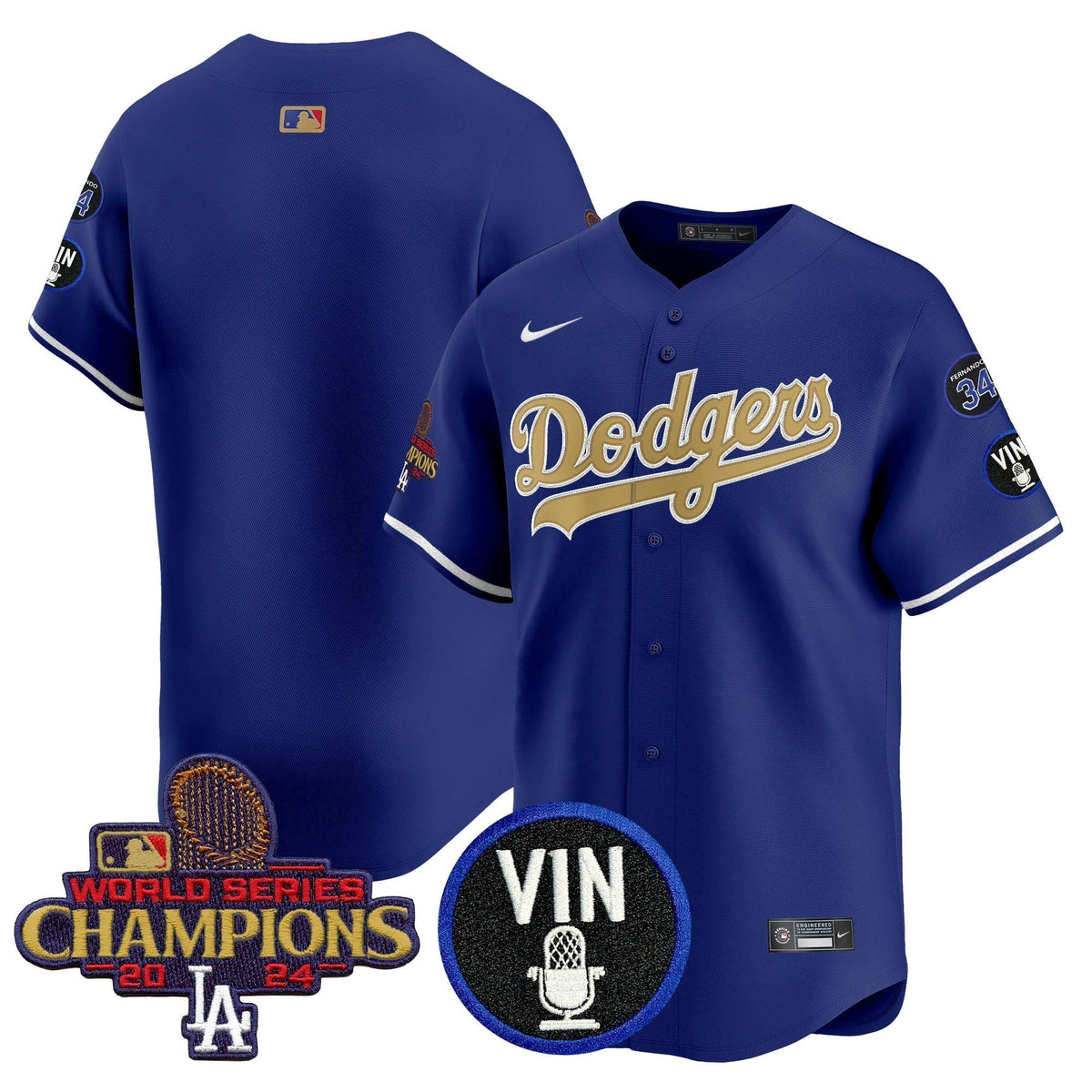 Dodgers 2025 Vin Scully & #34 Fernando Patch Gold Vapor Premier Limited Jersey - Stitched