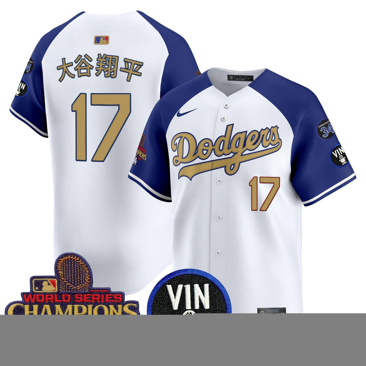 Dodgers 2025 Vin Scully & #34 Fernando Patch Gold Vapor Premier Limited Jersey - All Stitched