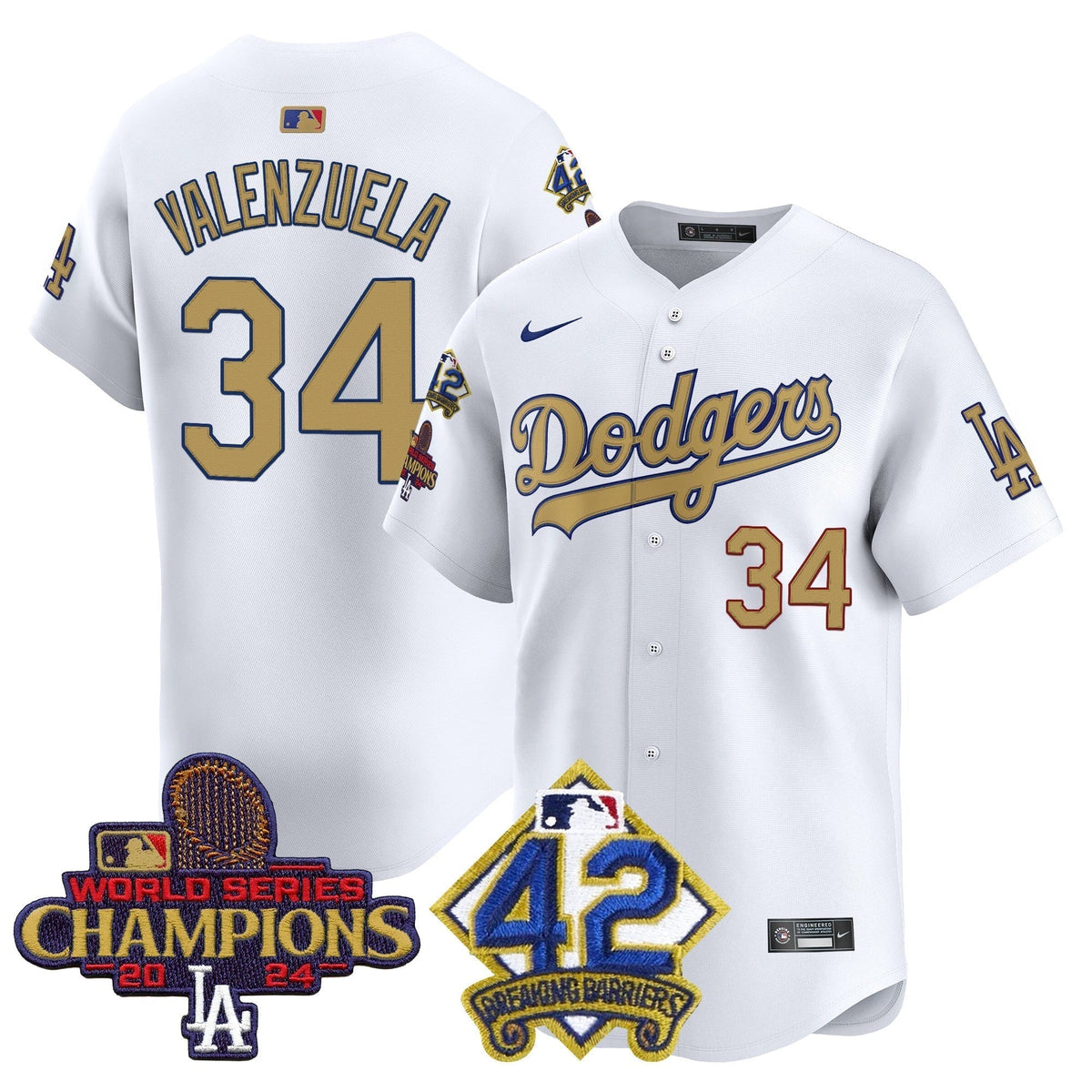 Dodgers 2024 World Series Champions & Jackie Robinson Patch Vapor Premier Limited Jersey - All Stitched