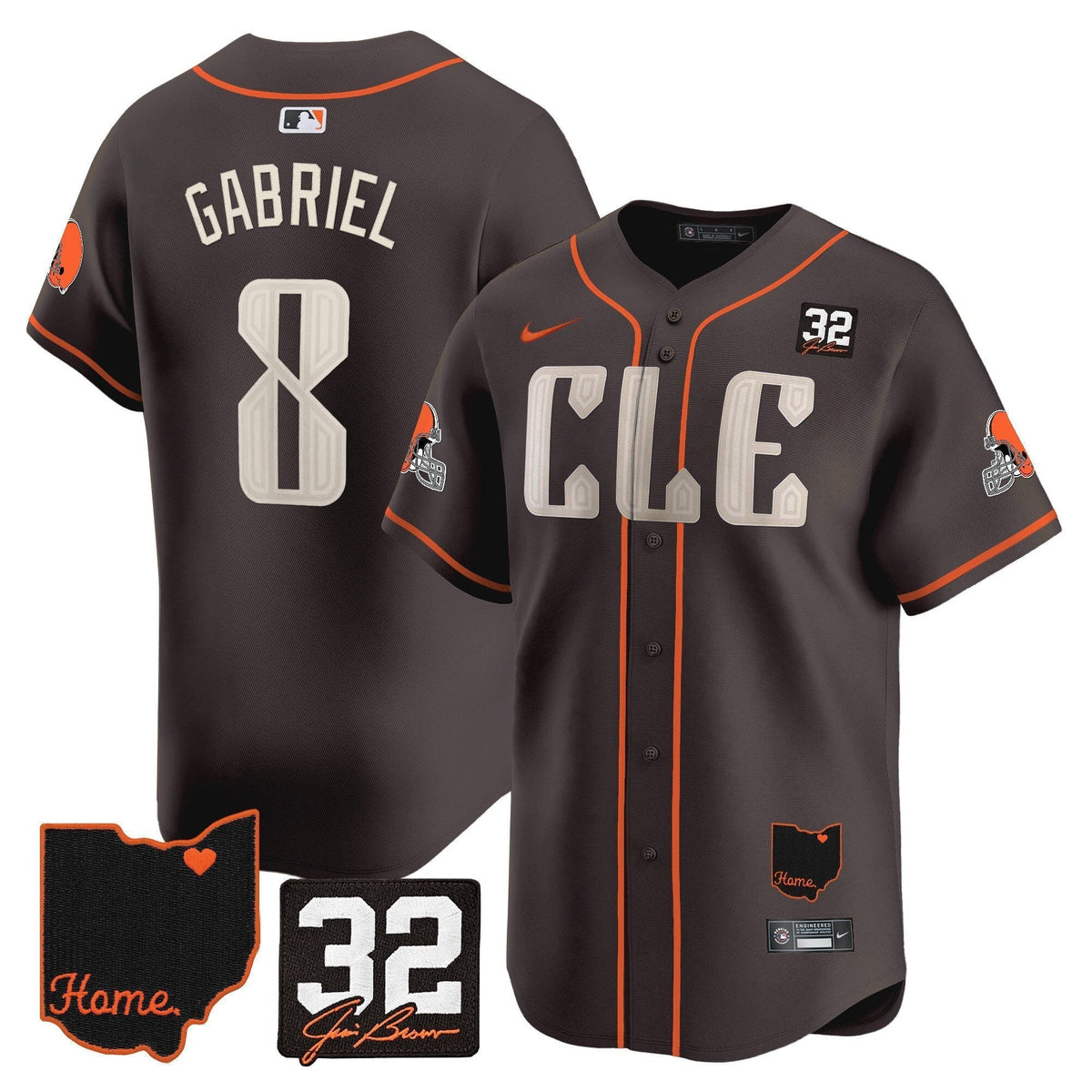 Browns #32 Jim Brown Memorial & Home Patch Vapor Premier Limited Men Jersey - All Stitched