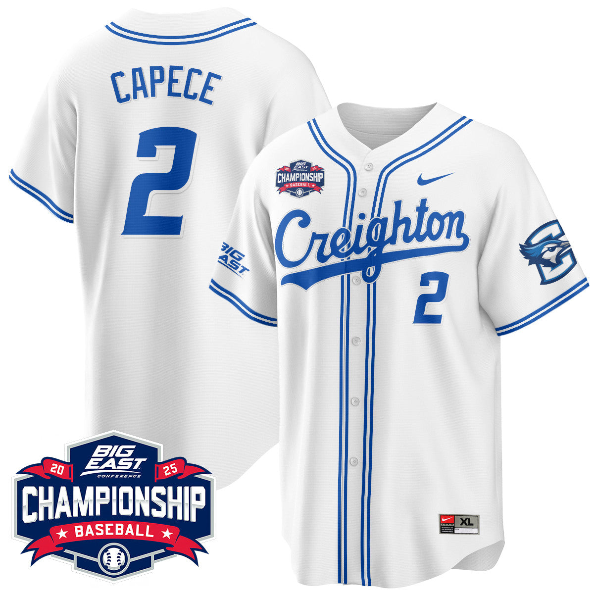 Creighton Bluejays Baseball 2025 Big East Baseball Tournament Champions Jersey - All Stitched