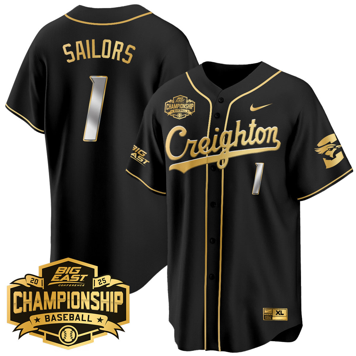 Creighton Bluejays Baseball 2025 Big East Baseball Tournament Champions Men Jersey - All Stitched