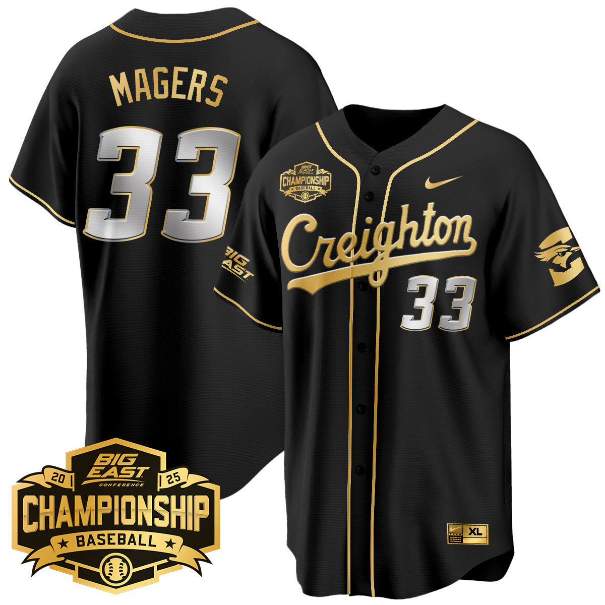 Creighton Bluejays Baseball 2025 Big East Baseball Tournament Champions Jersey - All Stitched