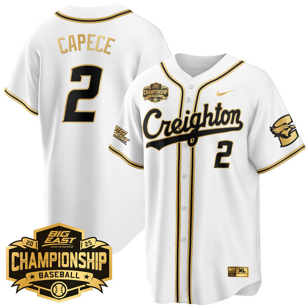 Creighton Bluejays Baseball 2025 Big East Baseball Tournament Champions Jersey - All Stitched