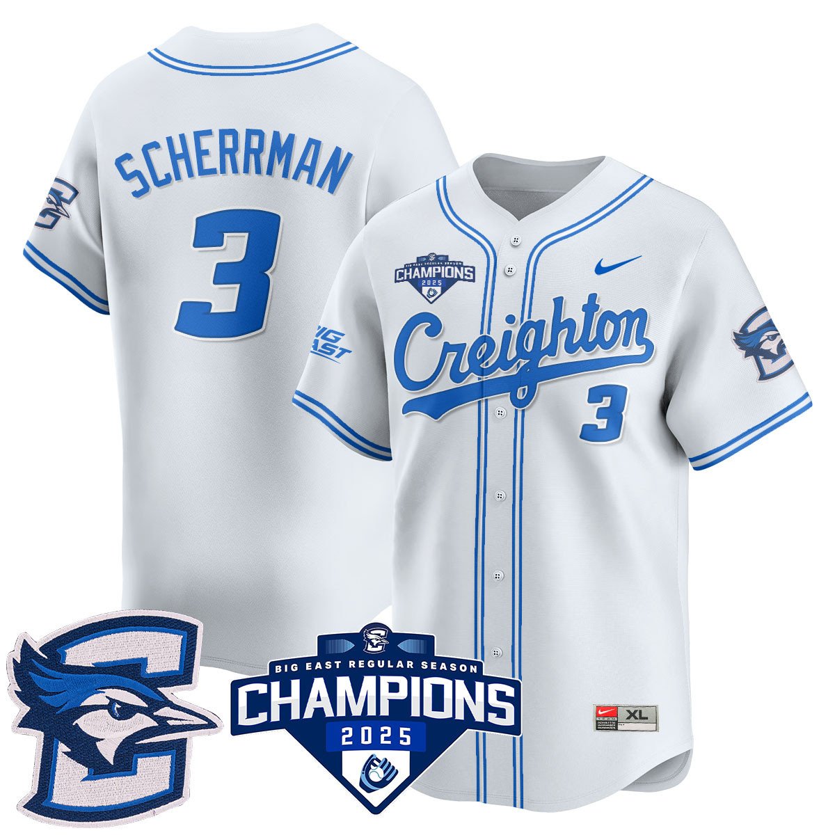 Creighton Bluejays Baseball 2025 Big East Baseball Tournament Champions Jersey N1 - All Stitched
