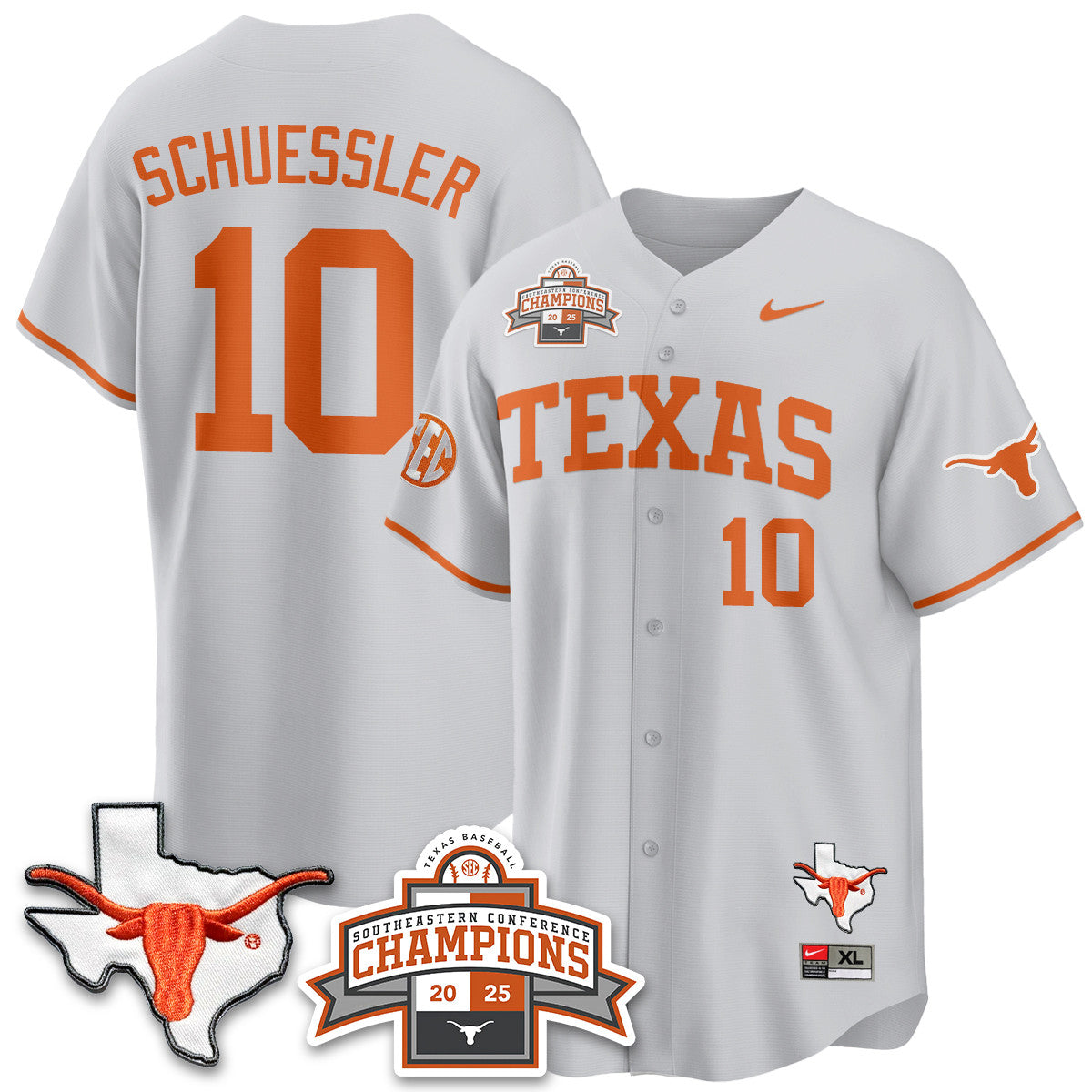 Texas Baseball 2025 Southeastern Conference Champions Men Jersey - All Stitched