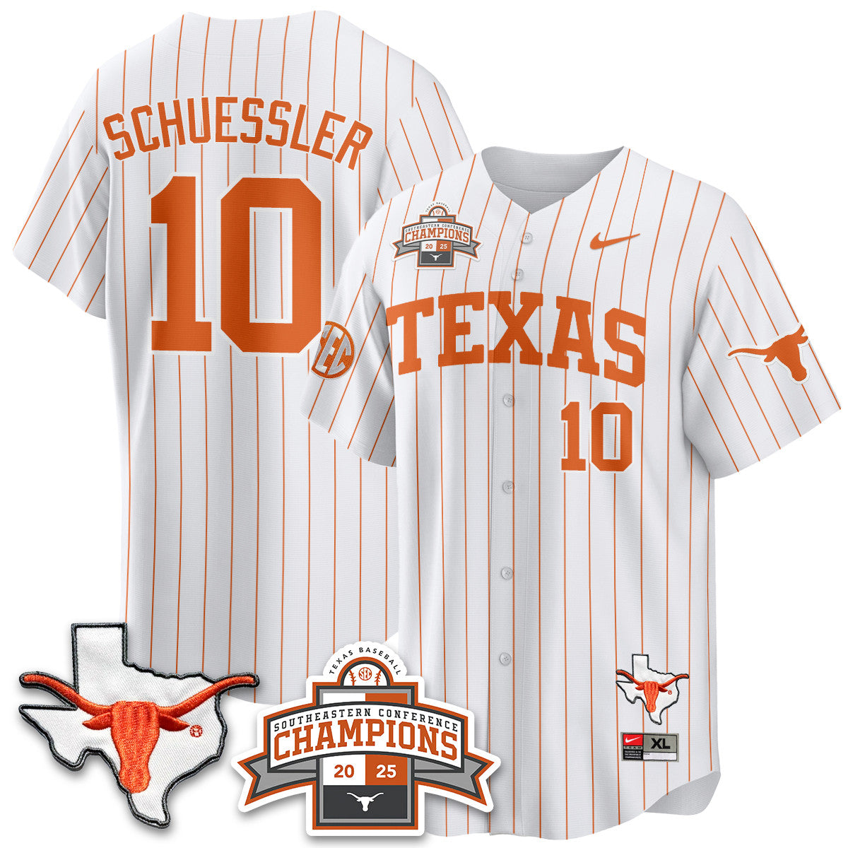Texas Baseball 2025 Southeastern Conference Champions Jersey - All Stitched