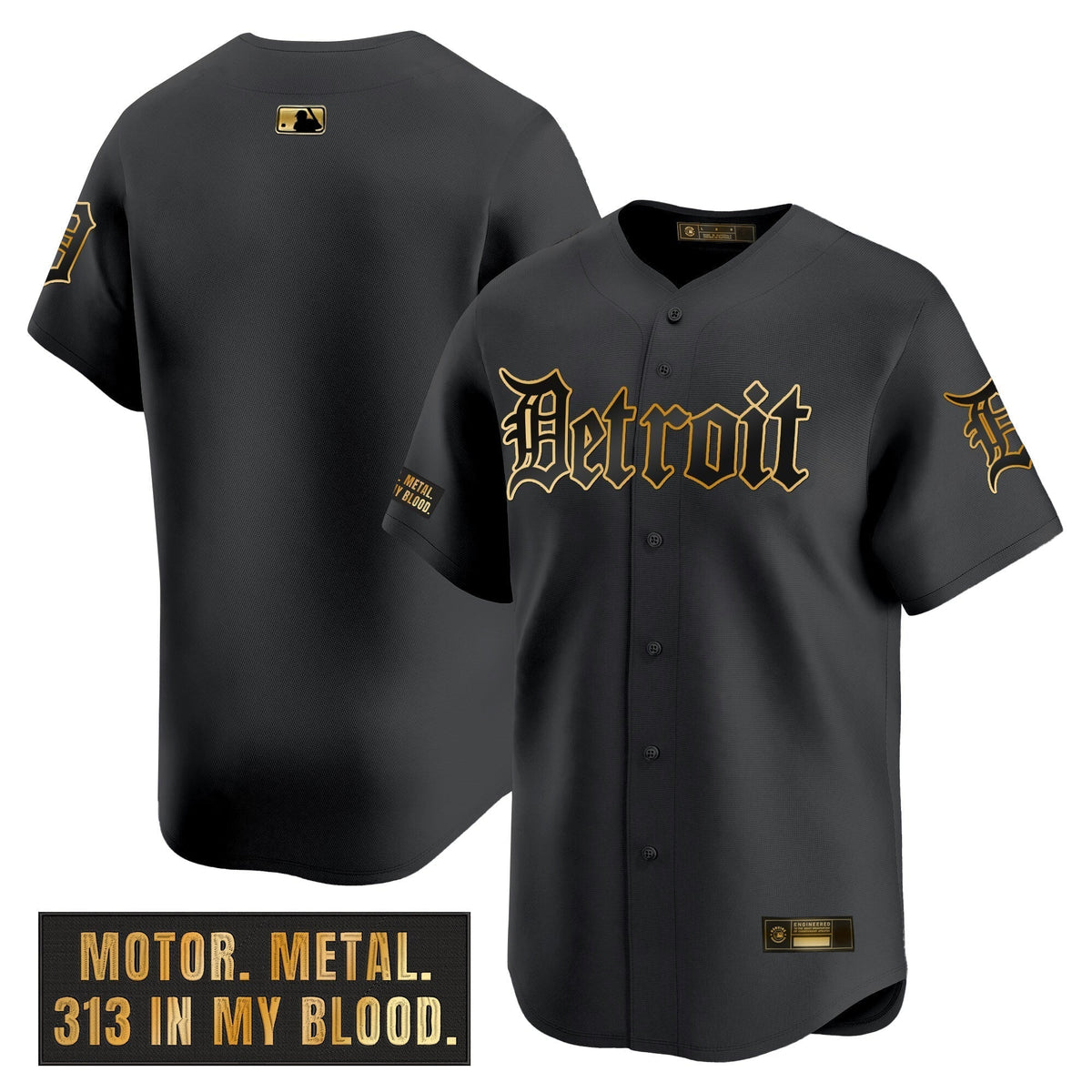 DET 'Motor Gothic Edition' Gold Vapor Premier Limited Jersey - Stitched