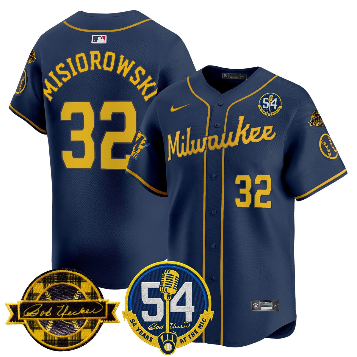 MIL 'Bob Uecker - 54 Seasons for Brewers' Limited Gold Jersey - Stitched