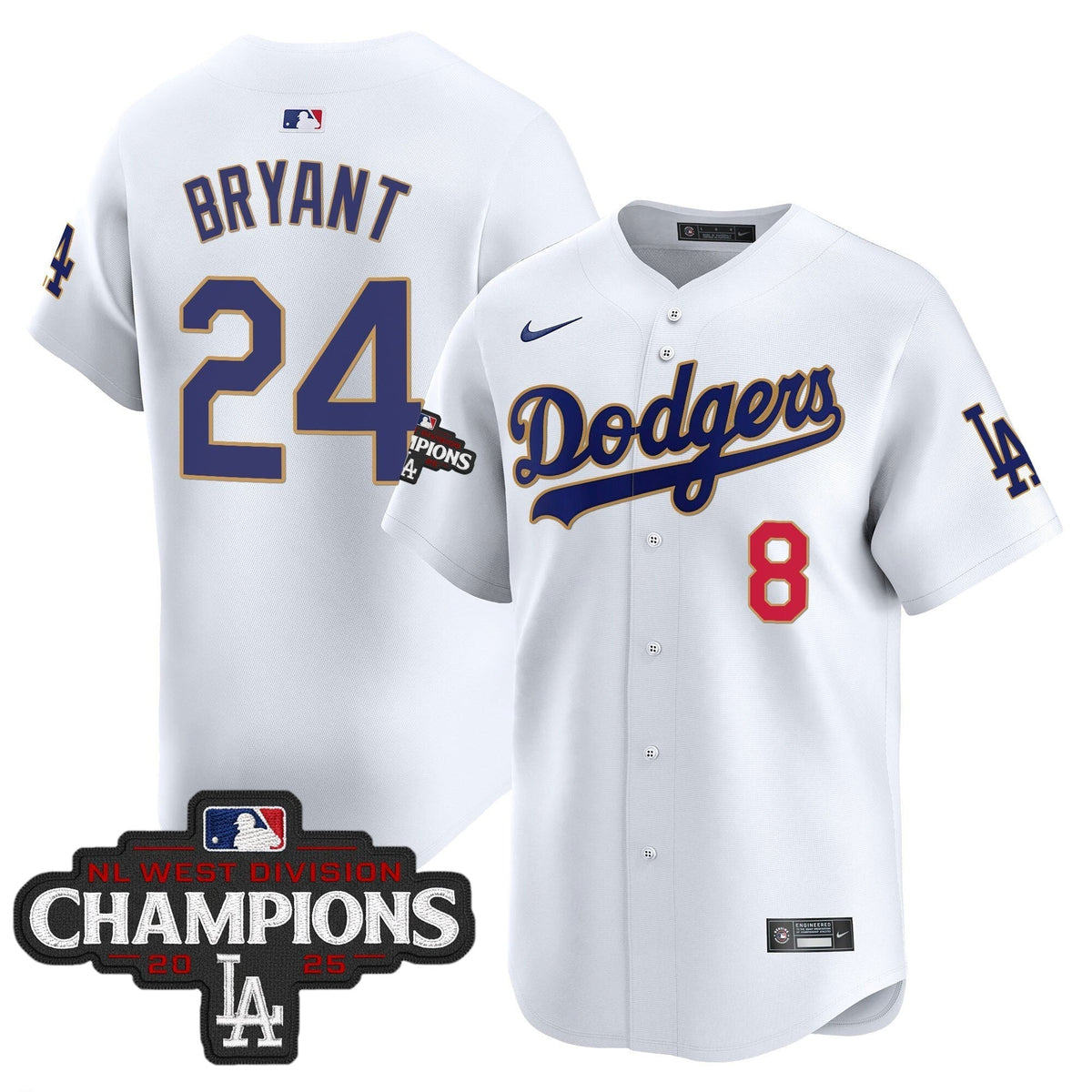 Dodgers 2025 NL West Division Champions Patch Gold Trim Vapor Premier Limited Jersey - All Stitched