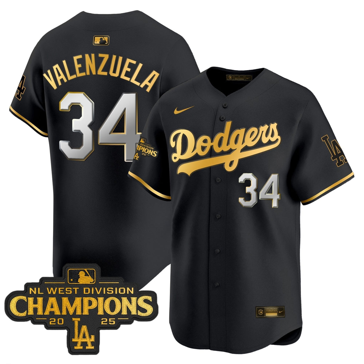Dodgers 2025 NL West Division Champions Patch Gold Trim Vapor Premier Limited Jersey - All Stitched