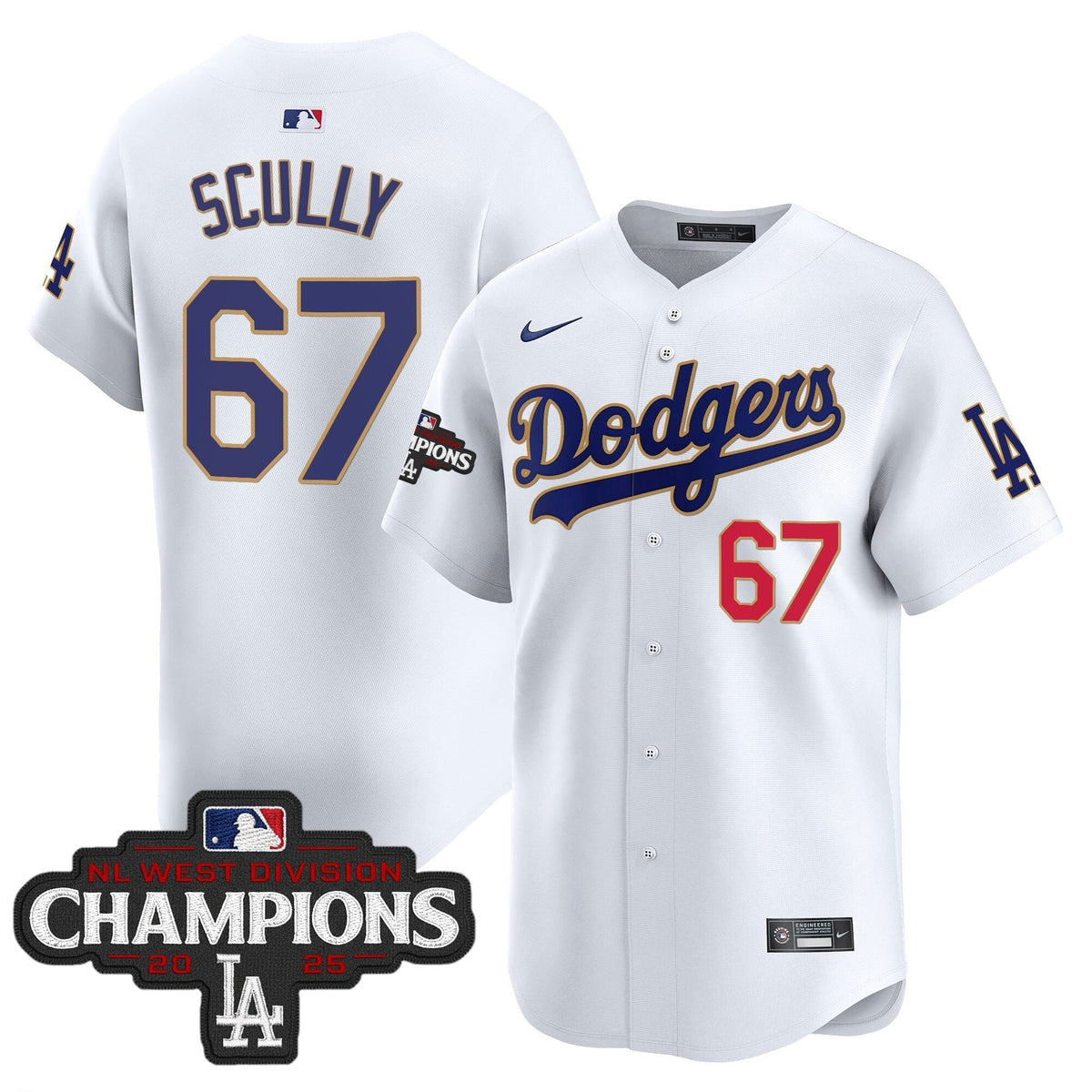 Dodgers 2025 NL West Division Champions Patch Gold Trim Vapor Premier Limited Jersey - All Stitched