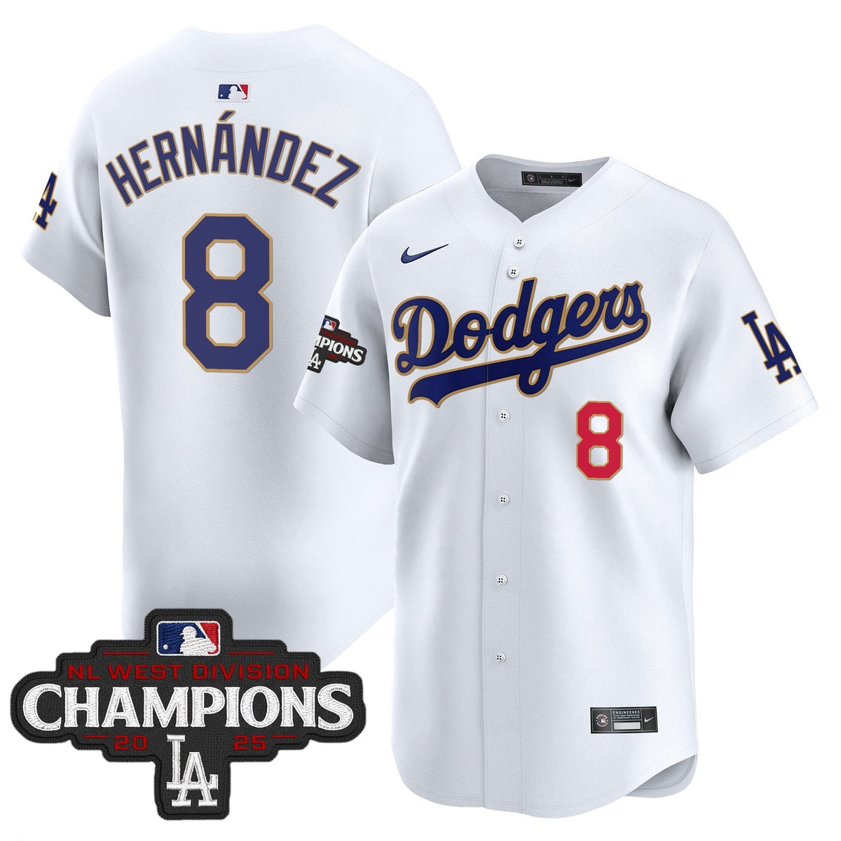 Dodgers 2025 NL West Division Champions Patch Gold Trim Vapor Premier Limited Jersey - All Stitched