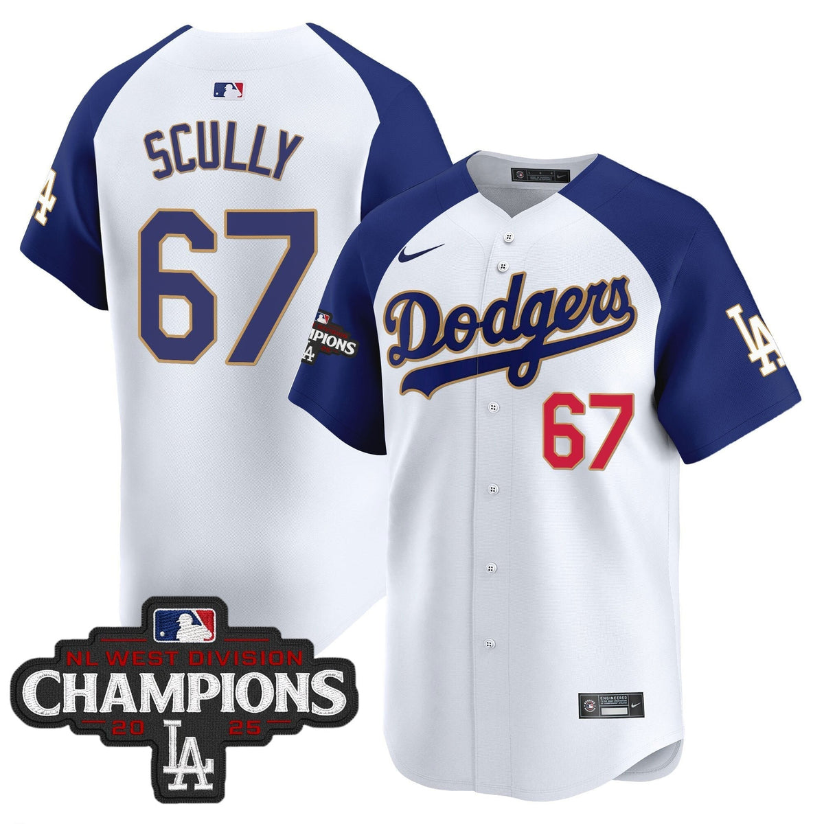Dodgers 2025 NL West Division Champions Patch Gold Trim Vapor Premier Limited Jersey - All Stitched