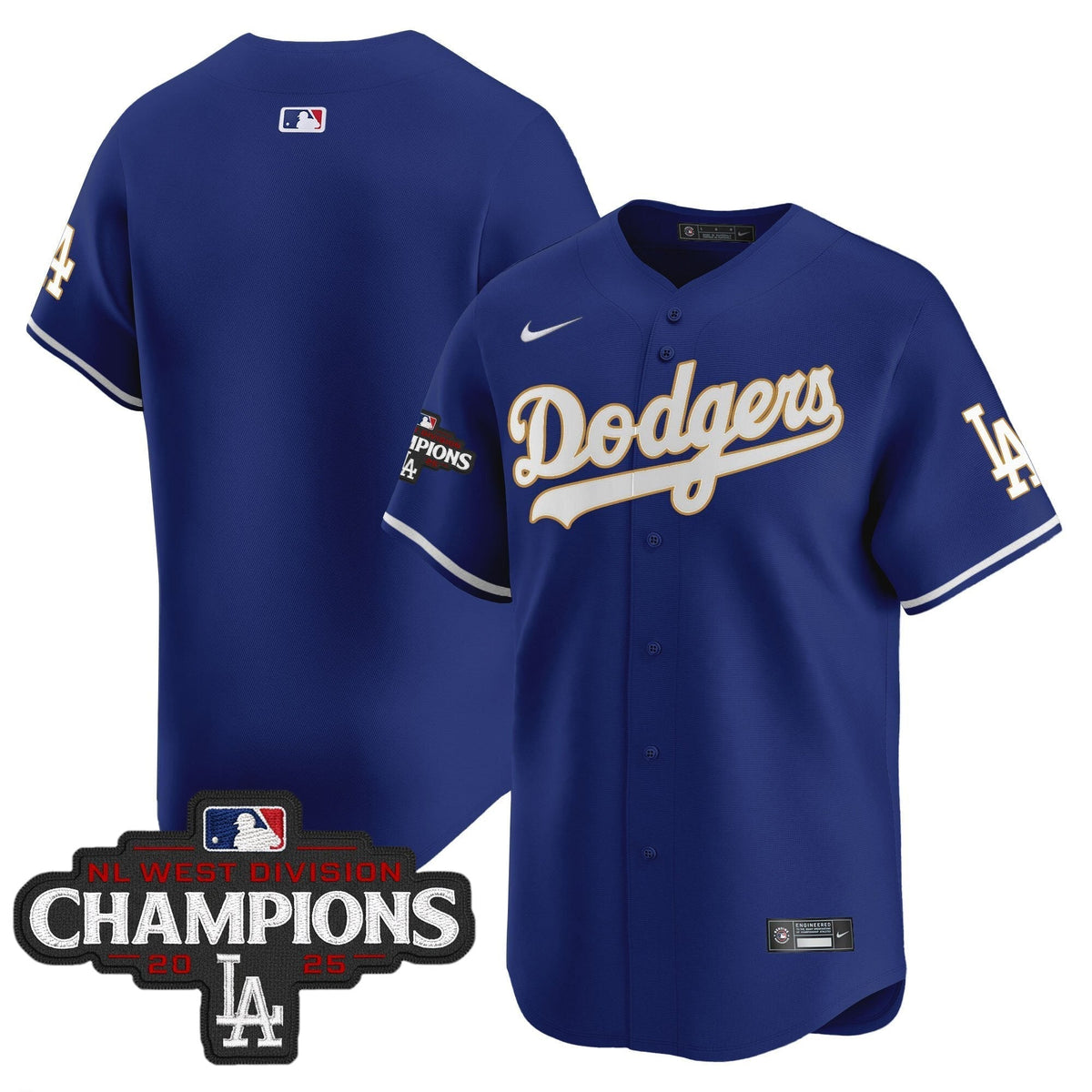 Dodgers 2025 NL West Division Champions Patch Gold Trim Vapor Premier Limited Jersey - All Stitched