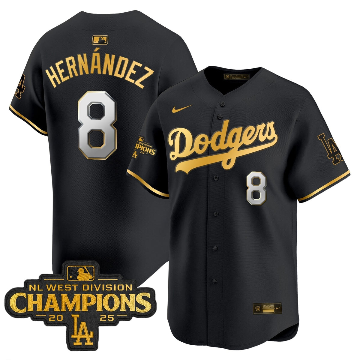 Dodgers 2025 NL West Division Champions Patch Gold Trim Vapor Premier Limited Jersey - All Stitched