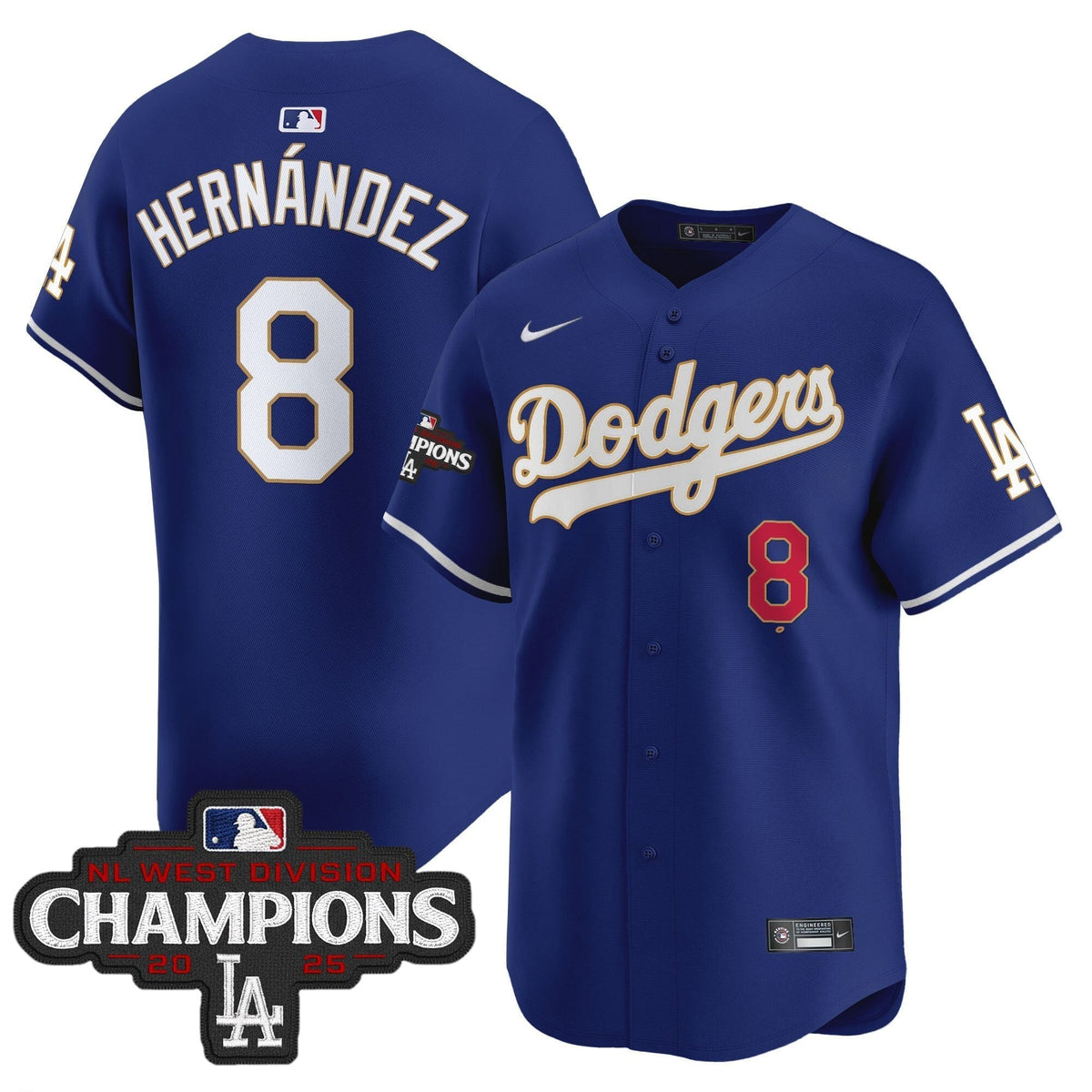 Dodgers 2025 NL West Division Champions Patch Gold Trim Vapor Premier Limited Jersey - All Stitched