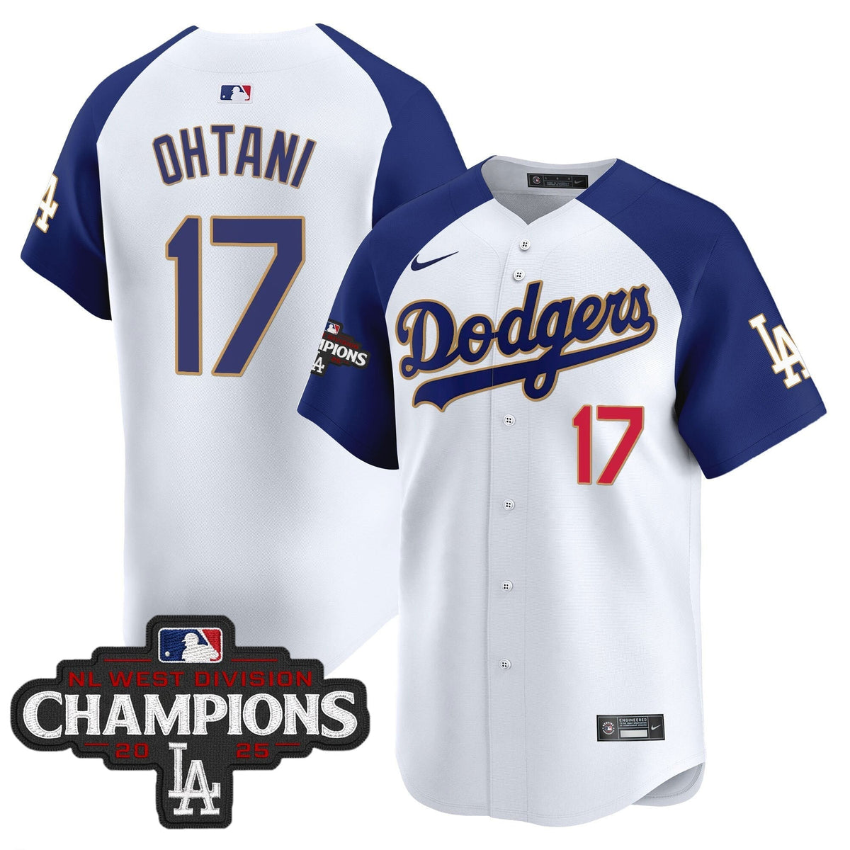 Dodgers 2025 NL West Division Champions Patch Gold Trim Vapor Premier Limited Jersey - All Stitched