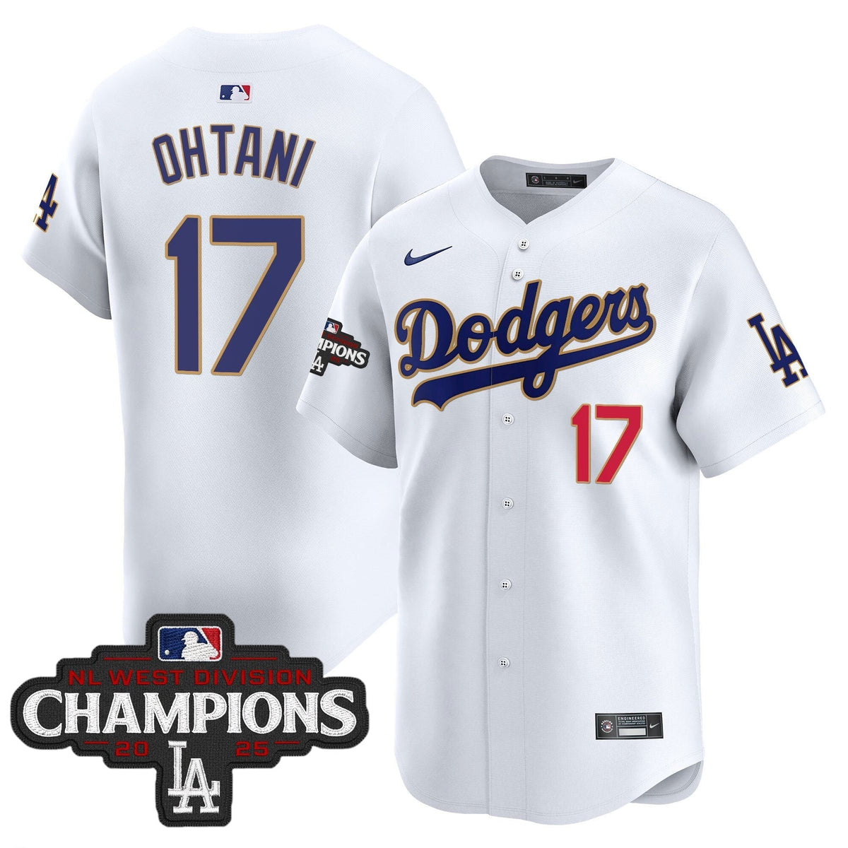 Dodgers 2025 NL West Division Champions Patch Gold Trim Vapor Premier Limited Jersey - All Stitched