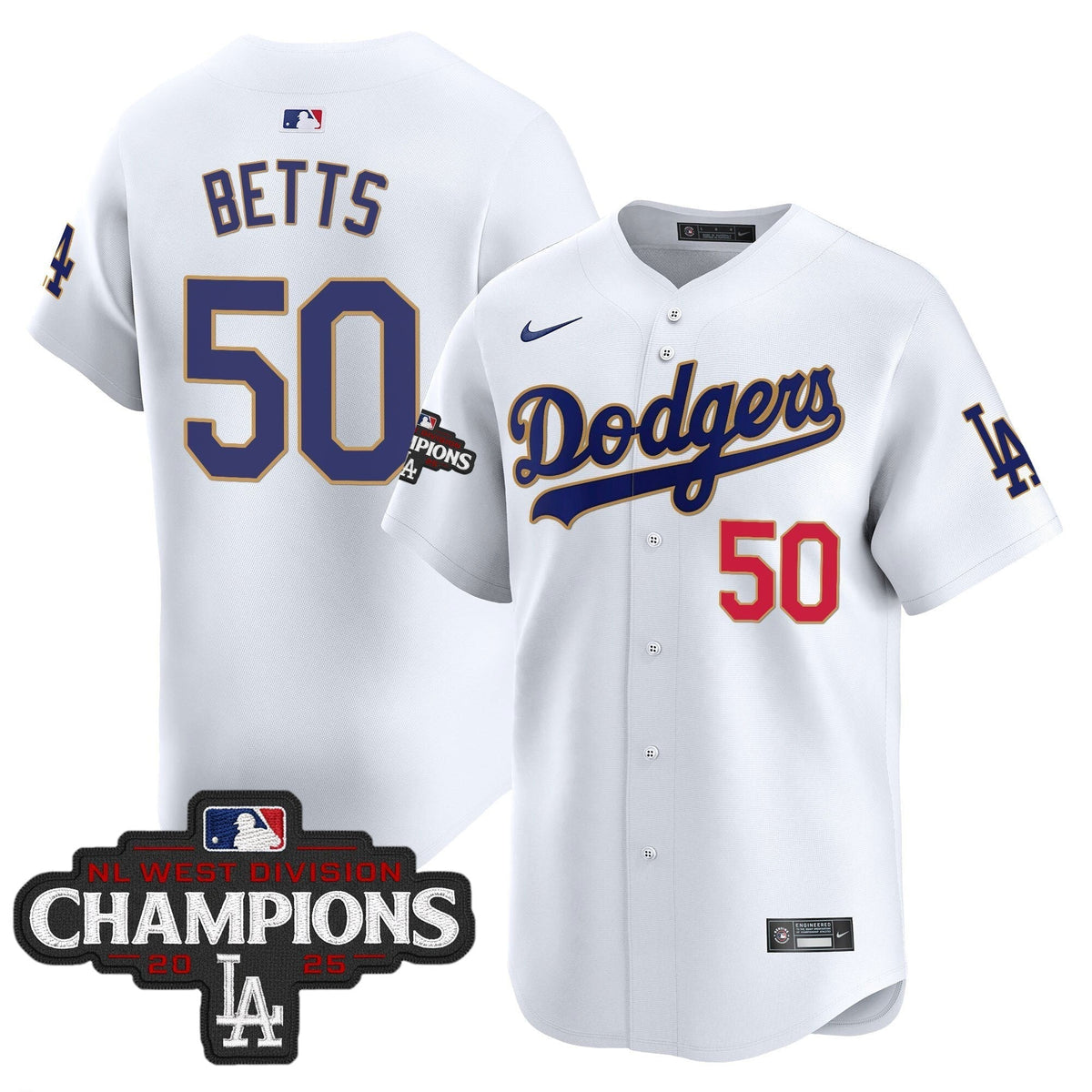 Dodgers 2025 NL West Division Champions Patch Gold Trim Vapor Premier Limited Jersey - Stitched