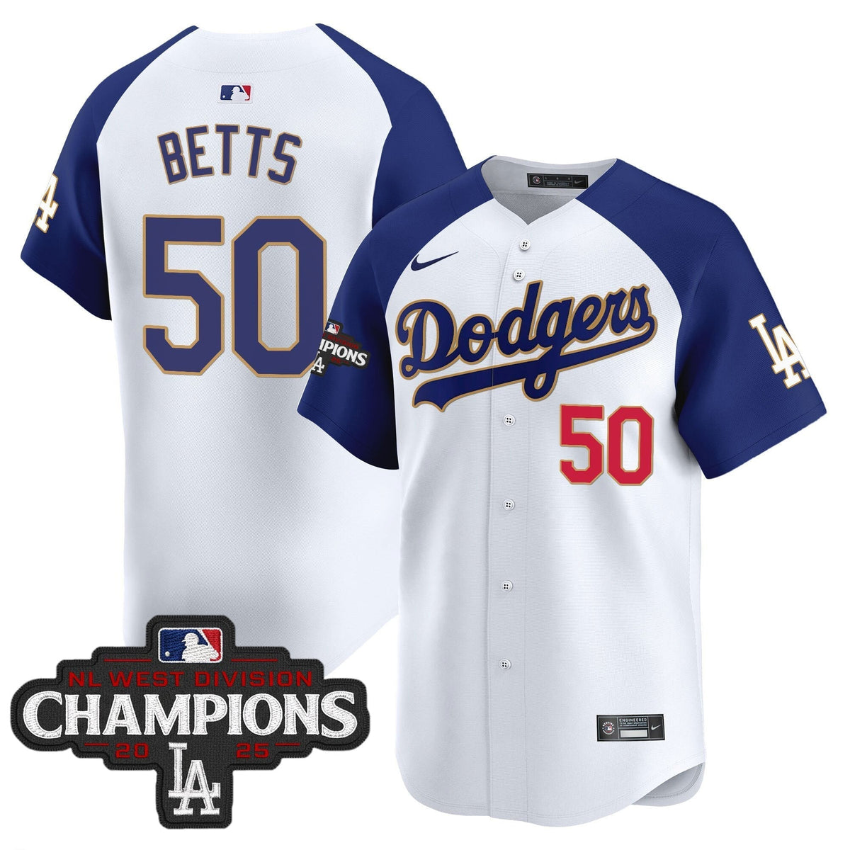 Dodgers 2025 NL West Division Champions Patch Gold Trim Vapor Premier Limited Jersey - All Stitched