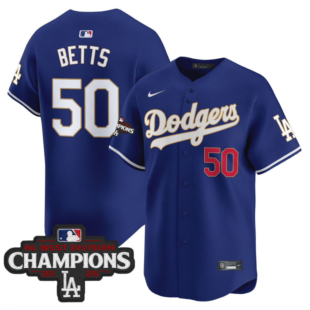 Dodgers 2025 NL West Division Champions Patch Gold Trim Vapor Premier Limited Jersey - All Stitched