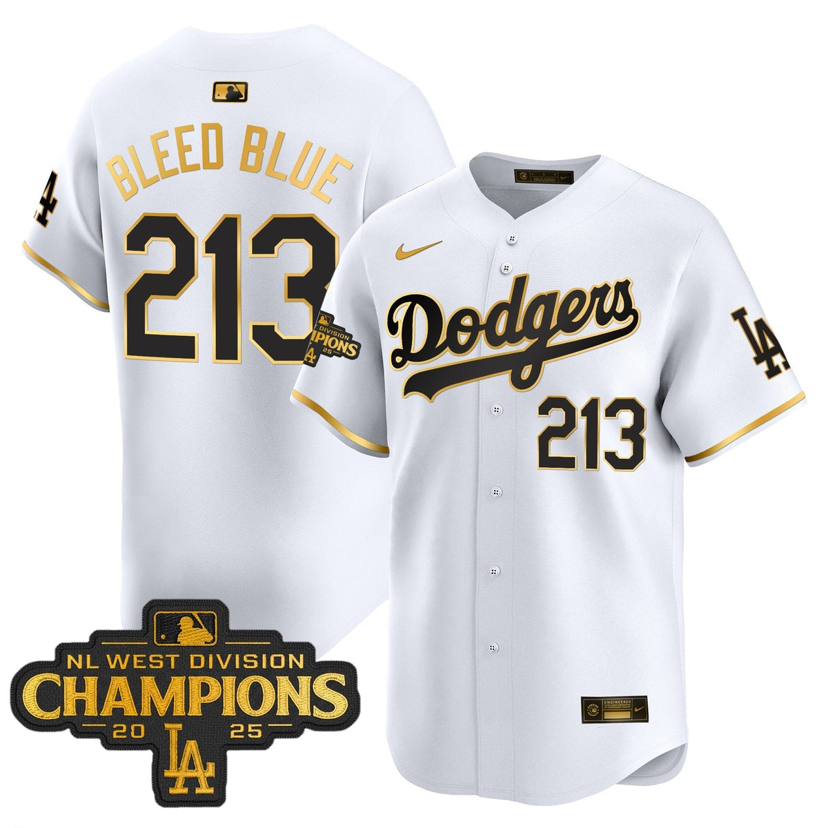 Dodgers 2025 NL West Division Champions Patch Gold Trim Vapor Premier Limited Jersey - All Stitched