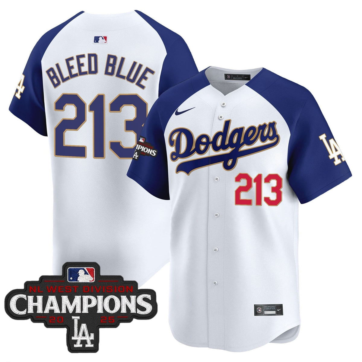 Dodgers 2025 NL West Division Champions Patch Gold Trim Vapor Premier Limited Jersey - All Stitched