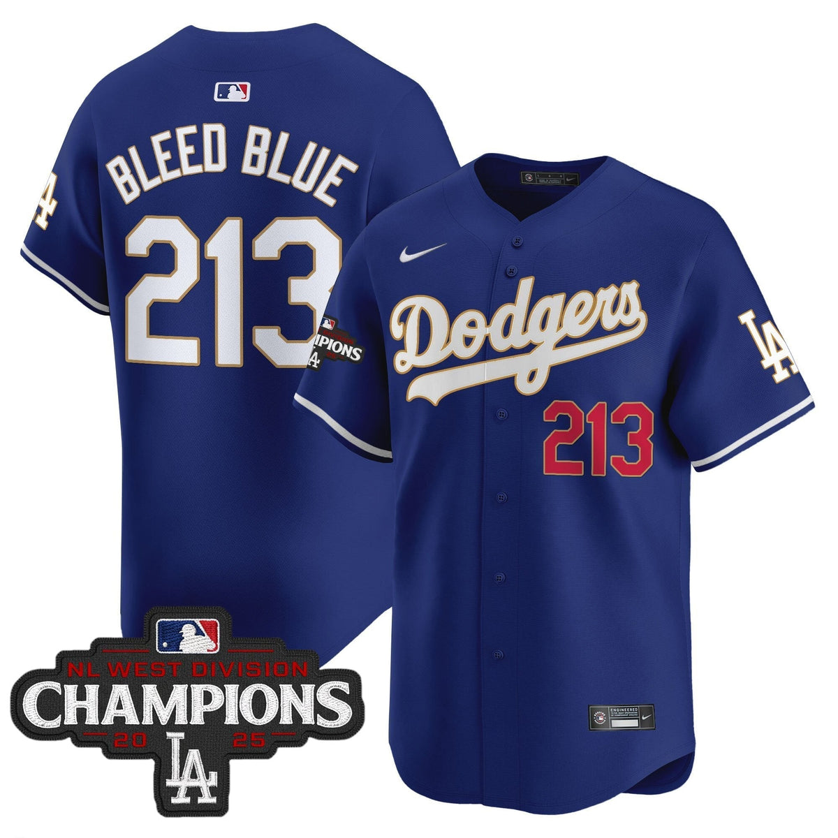 Dodgers 2025 NL West Division Champions Patch Gold Trim Vapor Premier Limited Jersey - Stitched