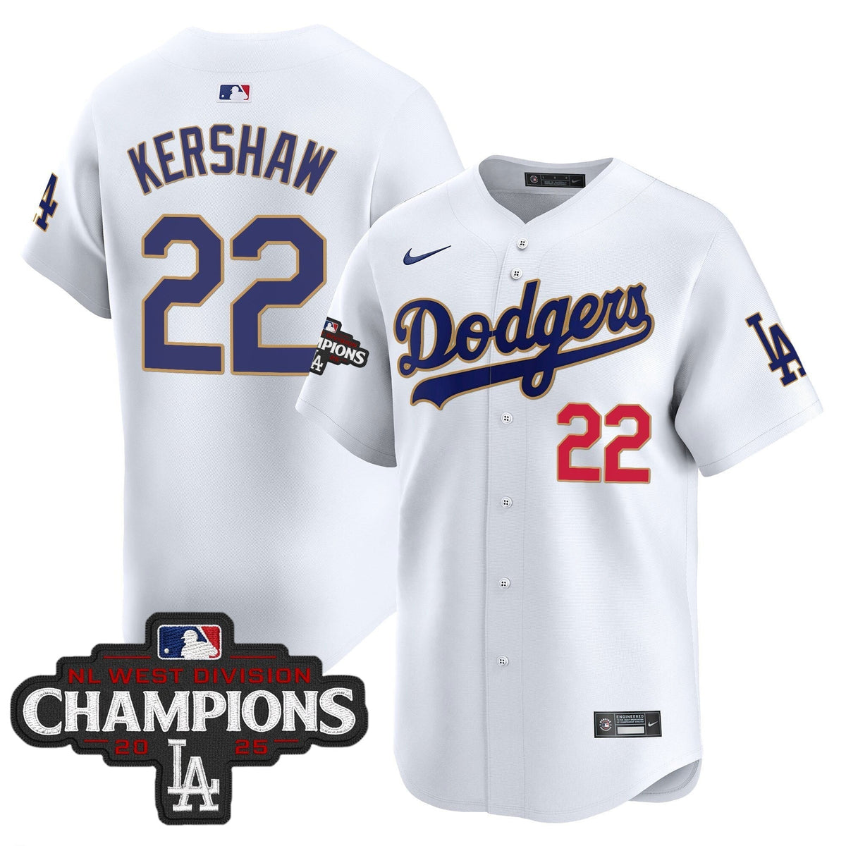 Dodgers 2025 NL West Division Champions Patch Gold Trim Vapor Premier Limited Jersey - All Stitched