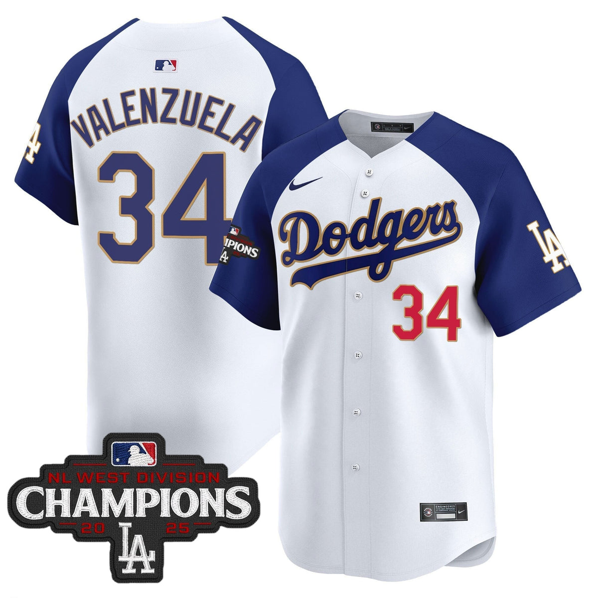 Dodgers 2025 NL West Division Champions Patch Gold Trim Vapor Premier Limited Jersey - All Stitched