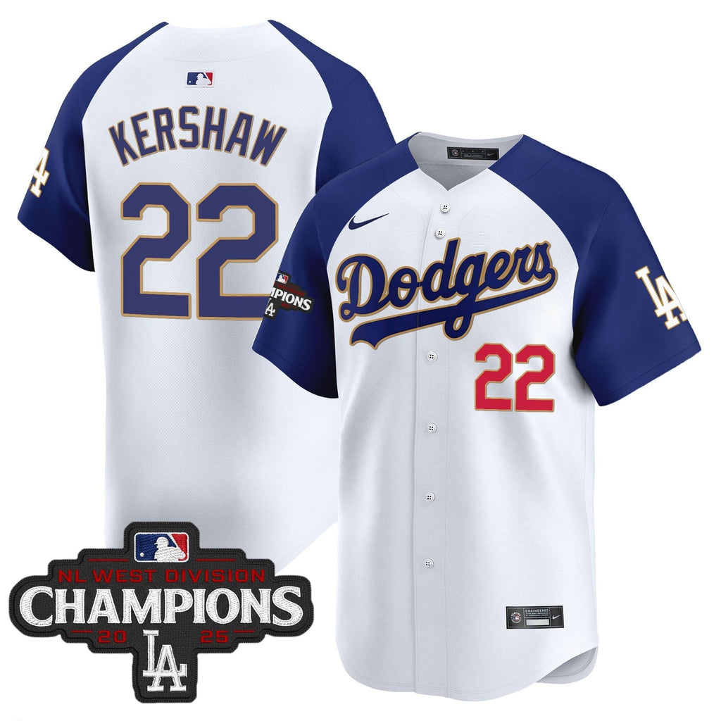 Dodgers 2025 NL West Division Champions Patch Gold Trim Vapor Premier Limited Jersey - All Stitched