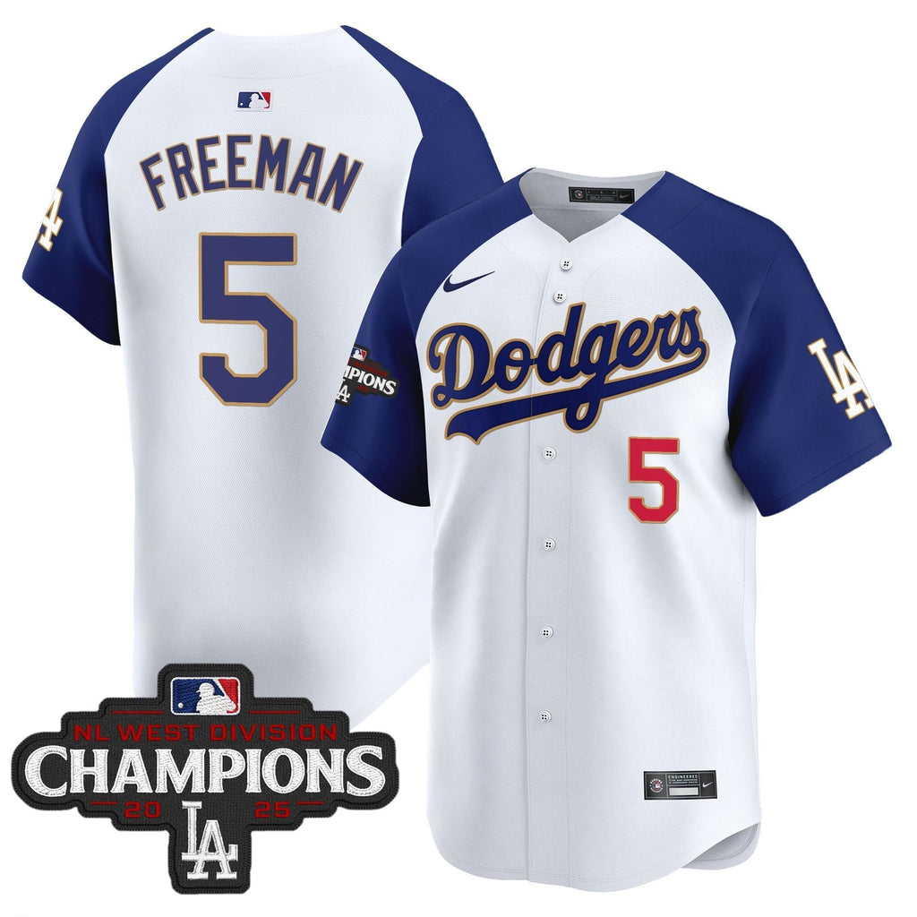 Dodgers 2025 NL West Division Champions Patch Gold Trim Vapor Premier Limited Jersey - All Stitched