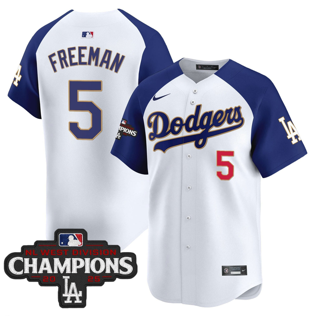 Dodgers 2025 NL West Division Champions Patch Gold Trim Vapor Premier Limited Jersey - Stitched