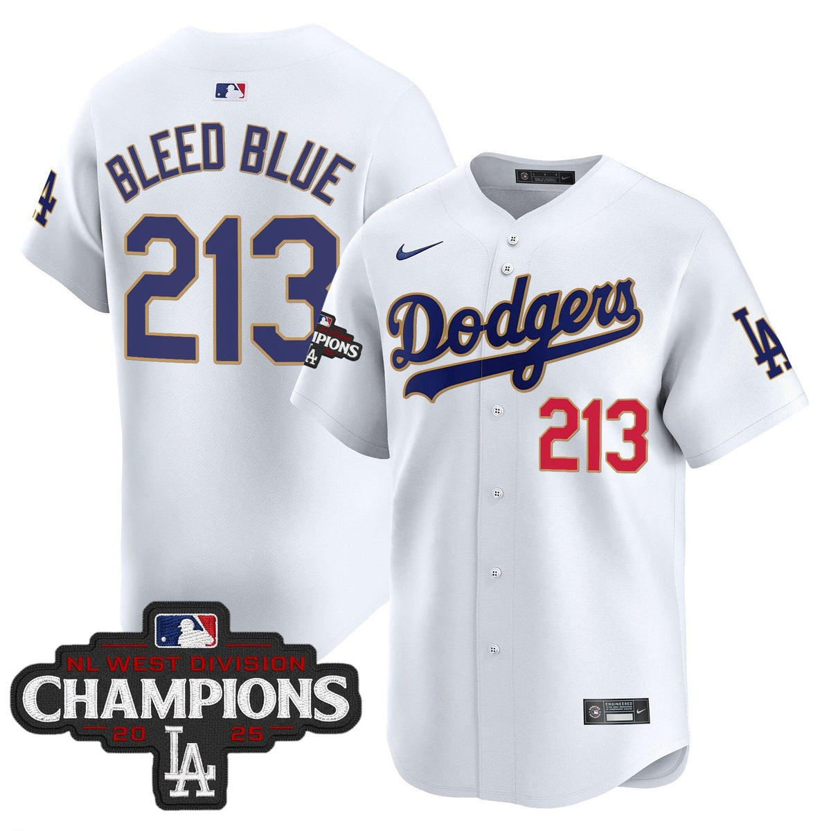 Dodgers 2025 NL West Division Champions Patch Gold Trim Vapor Premier Limited Jersey - All Stitched