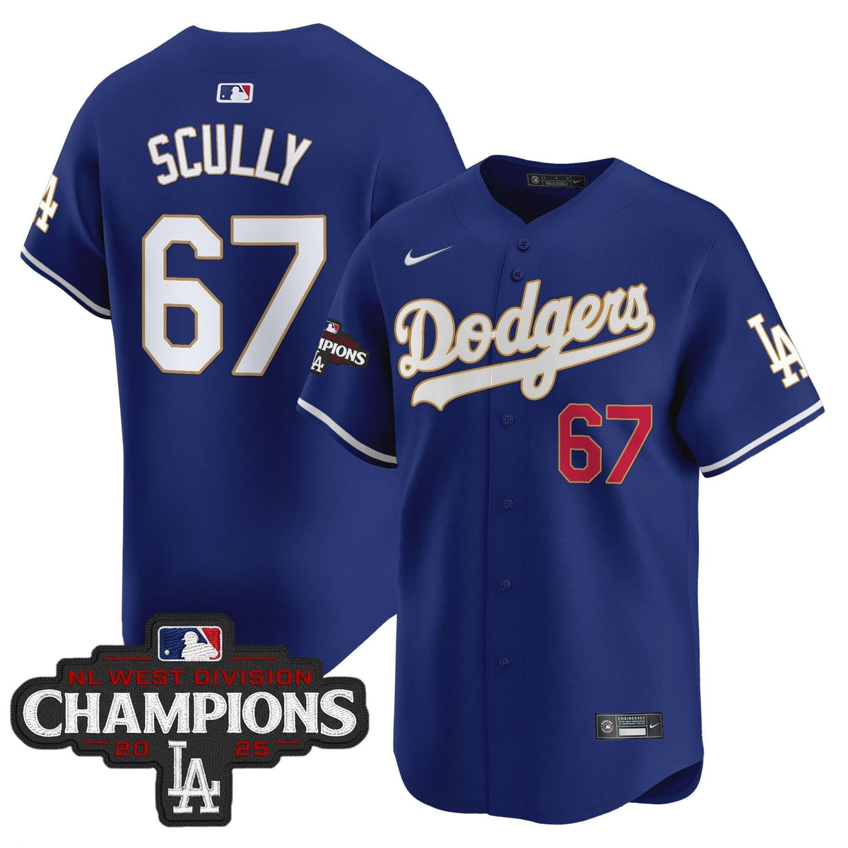 Dodgers 2025 NL West Division Champions Patch Gold Trim Vapor Premier Limited Jersey - All Stitched