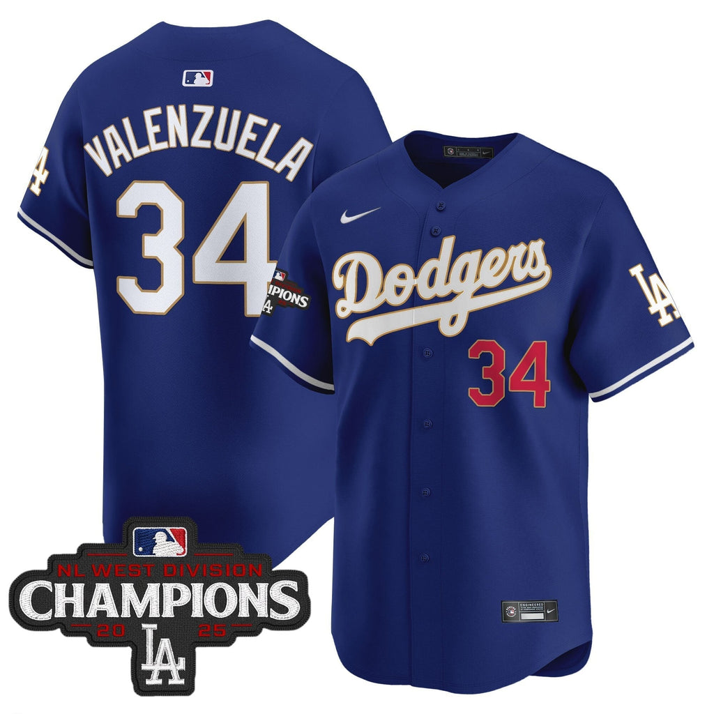 Dodgers 2025 NL West Division Champions Patch Gold Trim Vapor Premier Limited Jersey - All Stitched
