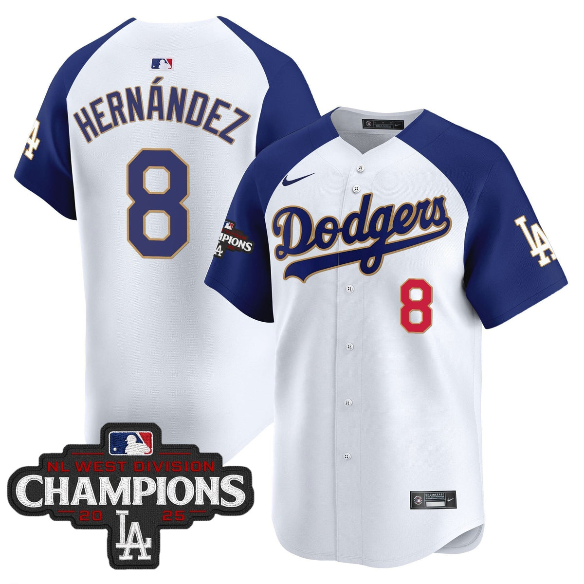 Dodgers 2025 NL West Division Champions Patch Gold Trim Vapor Premier Limited Jersey - All Stitched