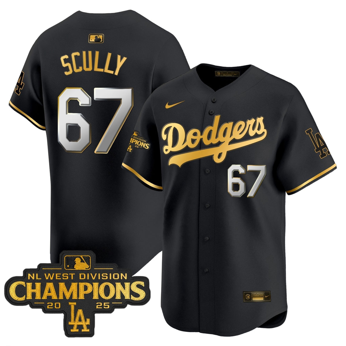 Dodgers 2025 NL West Division Champions Patch Gold Trim Vapor Premier Limited Jersey - Stitched
