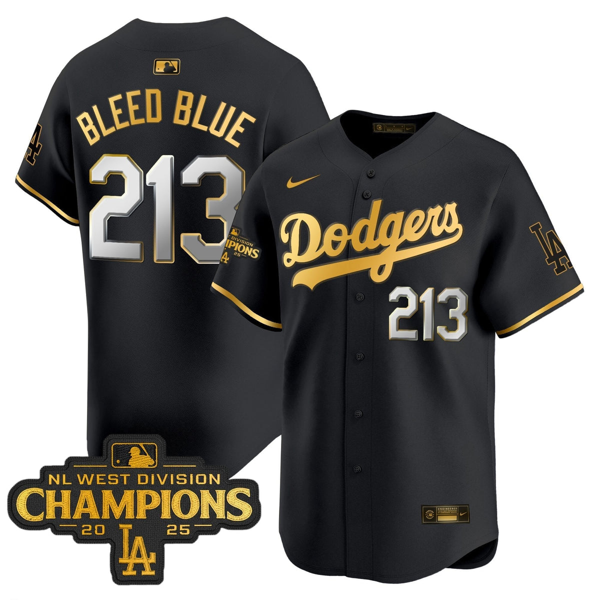 Dodgers 2025 NL West Division Champions Patch Gold Trim Vapor Premier Limited Jersey - All Stitched