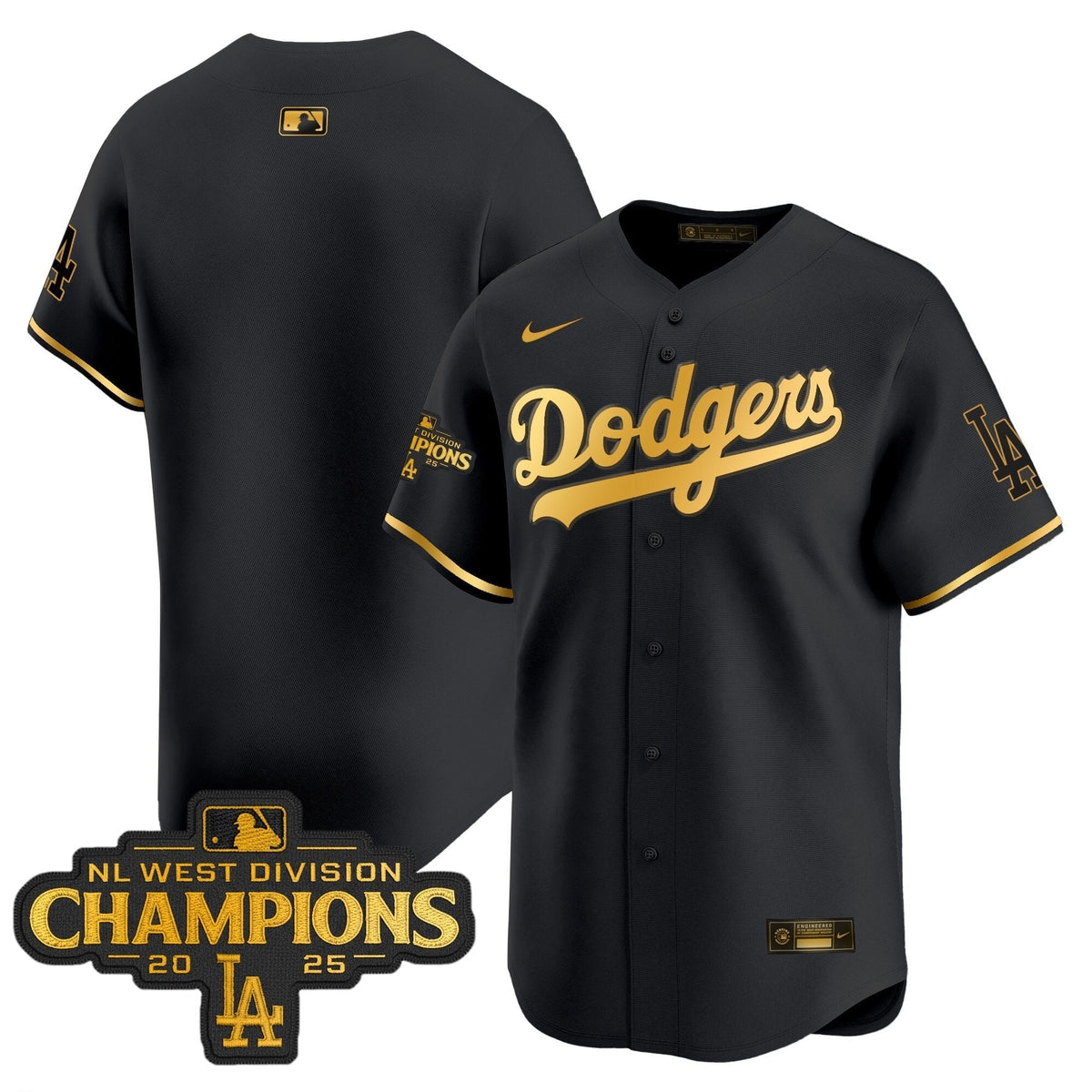 Dodgers 2025 NL West Division Champions Patch Gold Trim Vapor Premier Limited Jersey - All Stitched