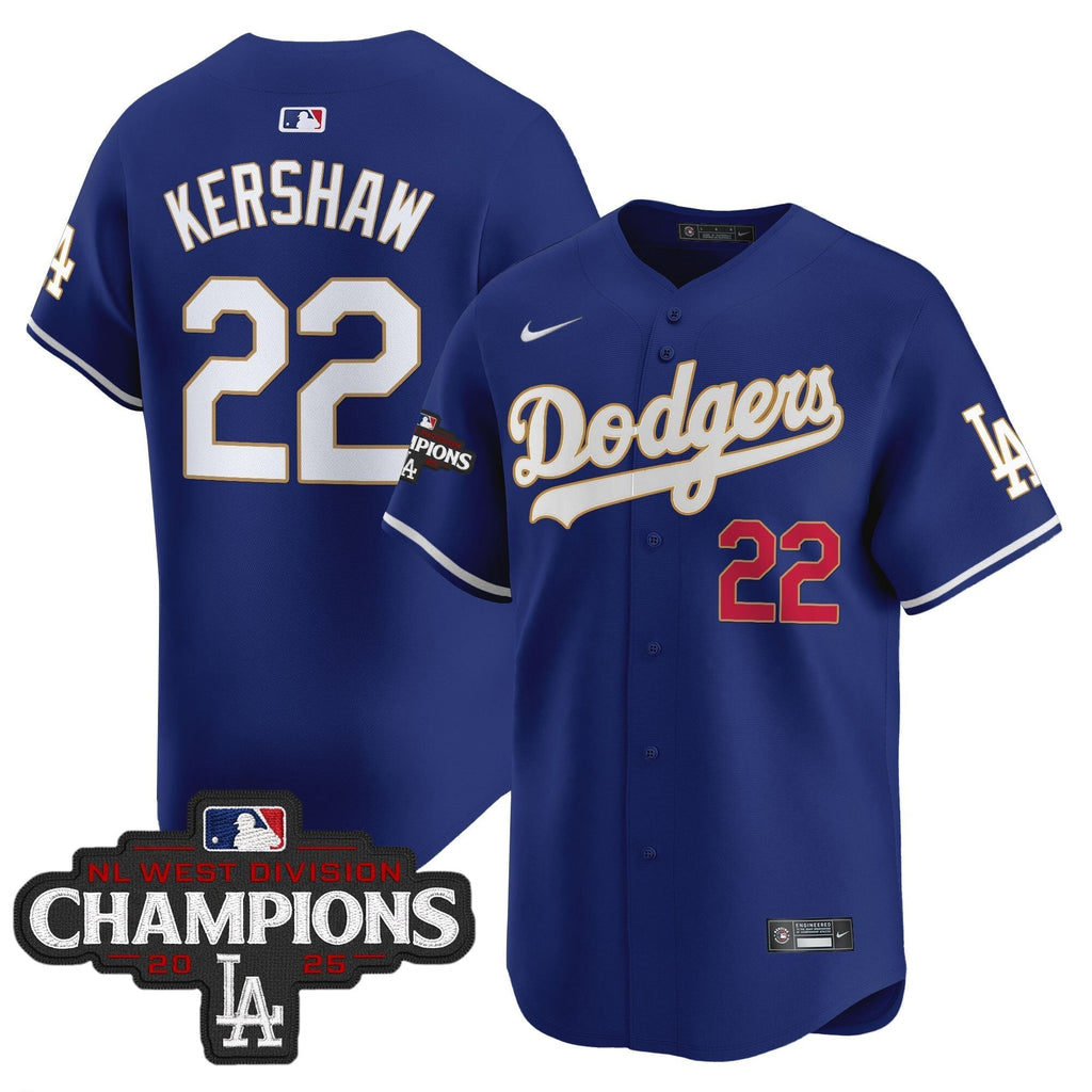 Dodgers 2025 NL West Division Champions Patch Gold Trim Vapor Premier Limited Jersey - All Stitched