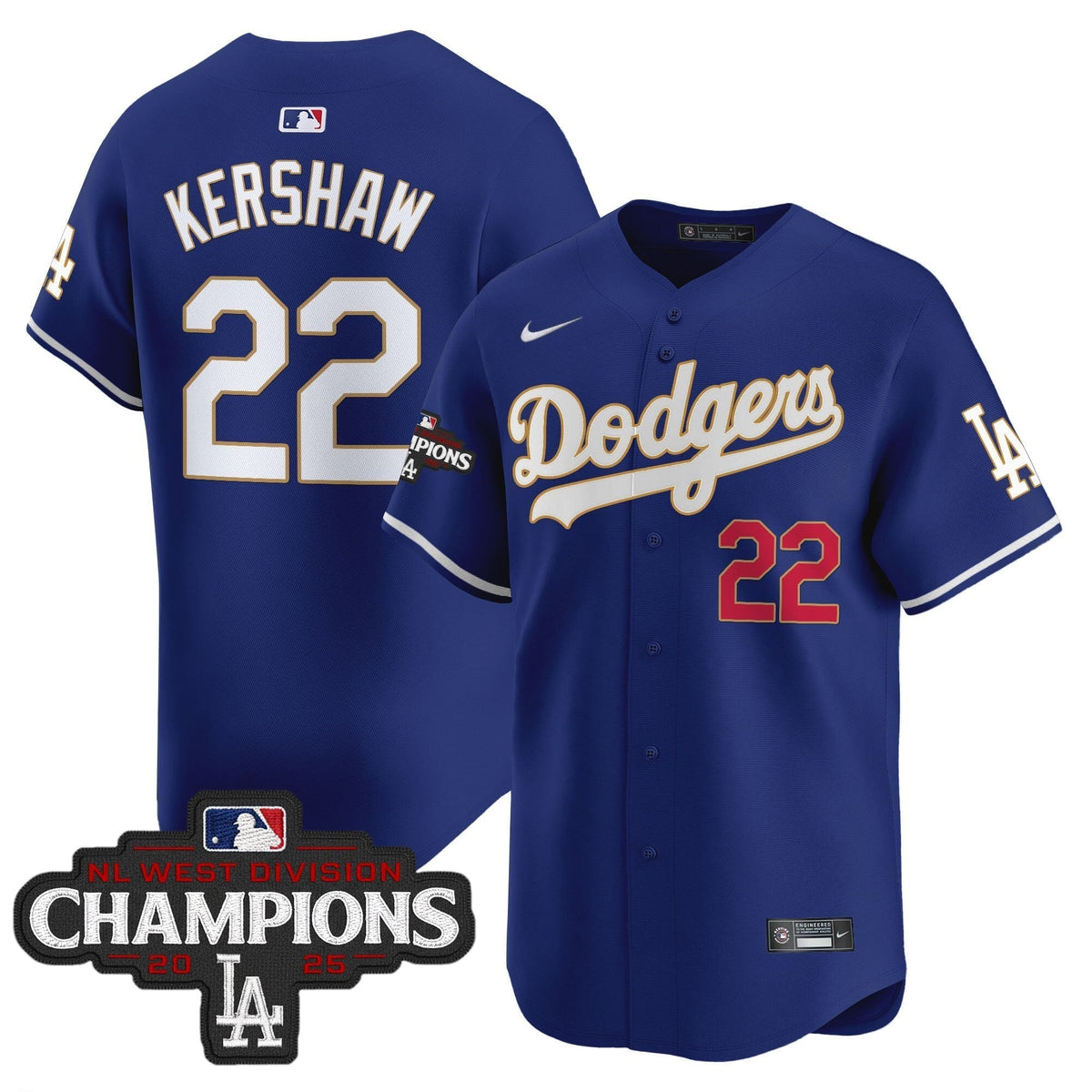 Dodgers 2025 NL West Division Champions Patch Gold Trim Vapor Premier Limited Jersey - All Stitched