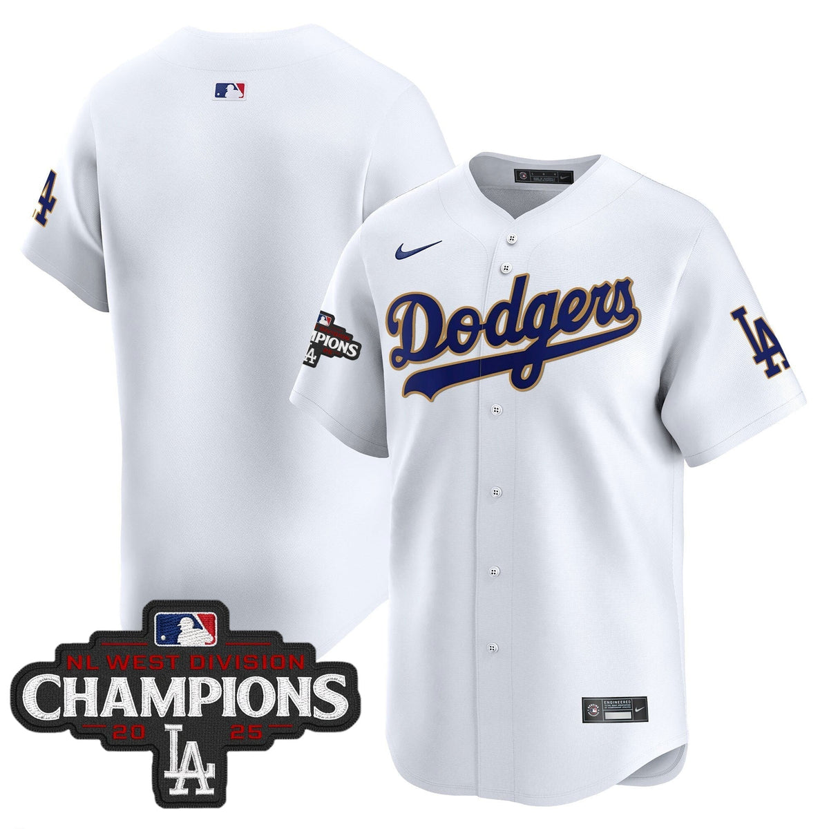Dodgers 2025 NL West Division Champions Patch Gold Trim Vapor Premier Limited Jersey - All Stitched
